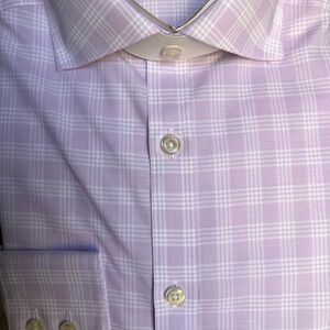 Lilac non-iron prince of wales check cutaway extra slim fit shirt brand new